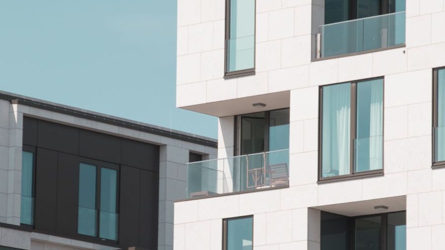 A modern residential apartment building with balconies