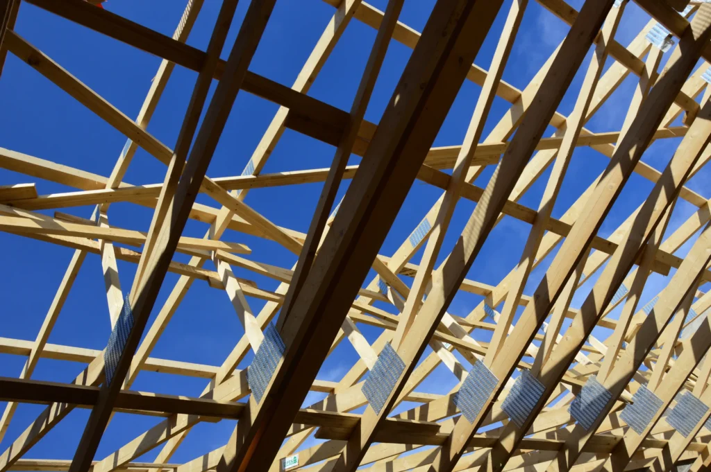 Timber roof trusses on a new home under construction