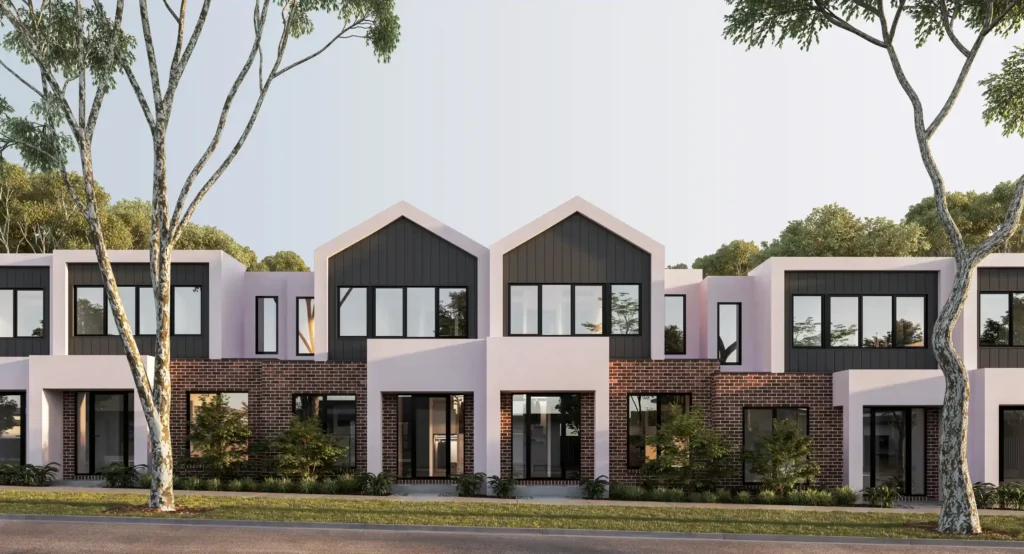 A row of modern Melbourne townhouses, the kind bought as an investment